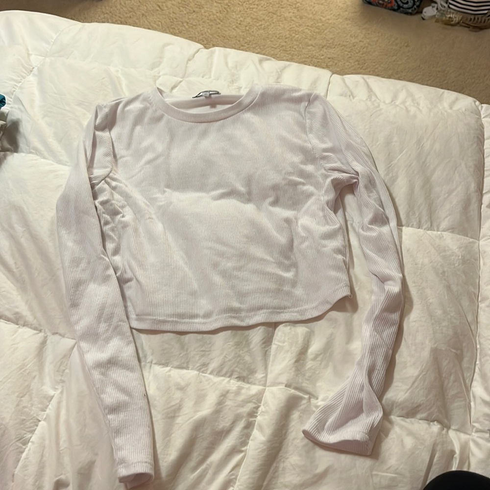 White cropped long sleeve top